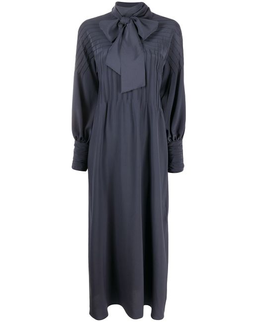 Kiton puff-sleeve silk maxi dress