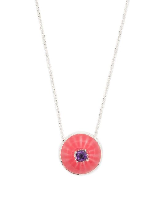 Akansha Sethi amethyst pink enamel button necklace