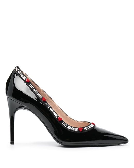 Love Moschino logo tape patent leather pumps