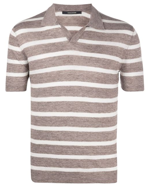 Tagliatore striped knitted open collar polo shirt
