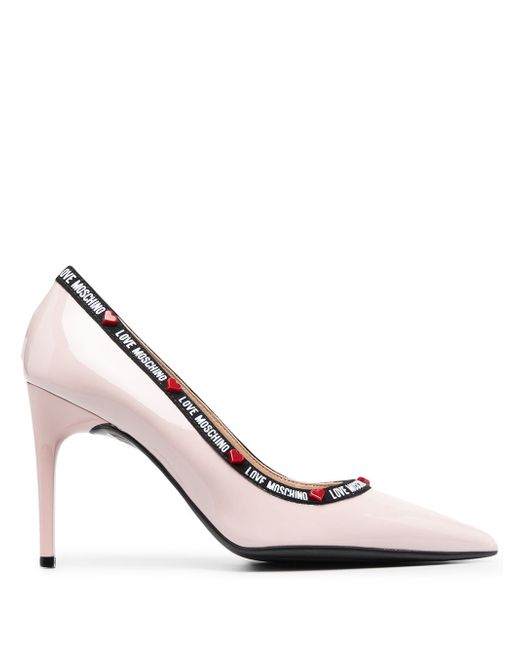 Love Moschino logo tape-trimmed leather pumps