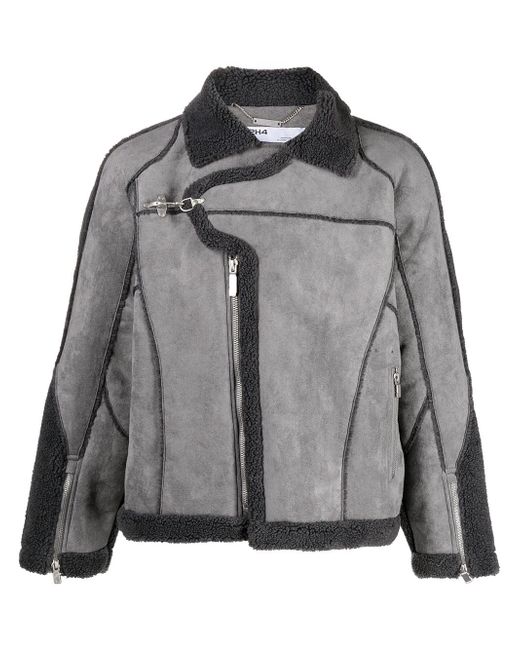C2H4 faux-shearling panelled zip-up jacket