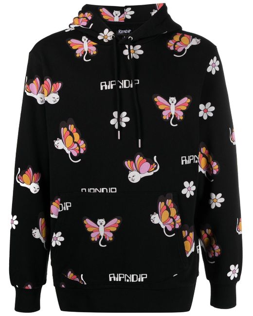 Ripndip cat-butterfly cartoon print hoodie