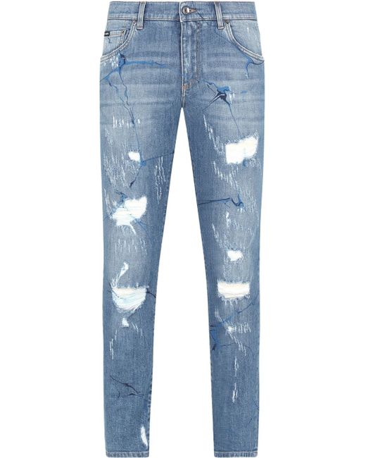 Dolce & Gabbana graphic distressed straight-leg jeans