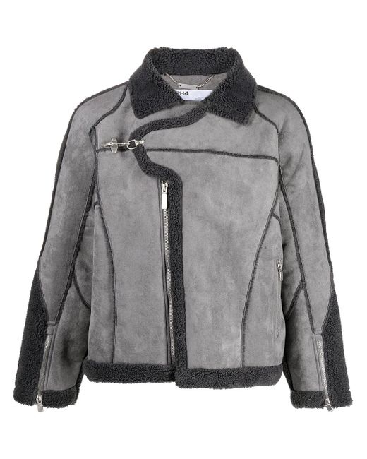 C2H4 faux-shearling panelled zip-up jacket