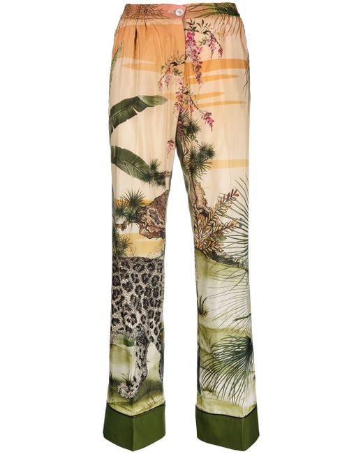 For Restless Sleepers jungle silk-blend palazzo trousers