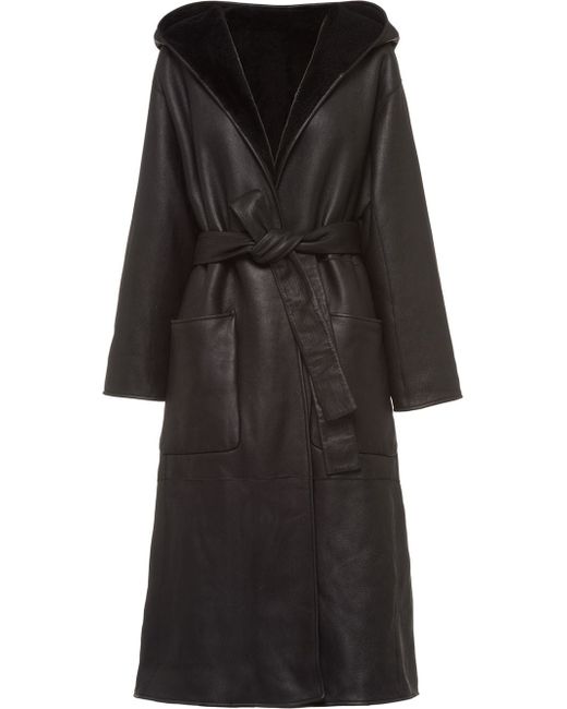 Prada reversible hooded shearling coat
