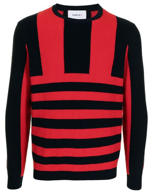 Ports V stripe-print knitted jumper