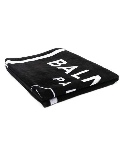 Balmain logo-intarsia cotton-terry beach towel