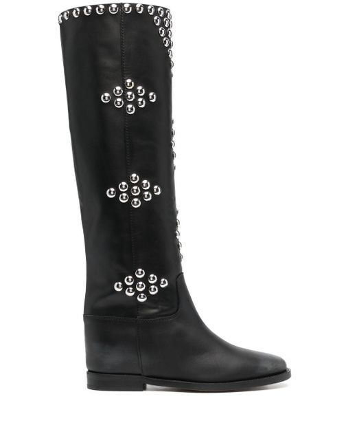 Via Roma 15 silver-studded leather boots