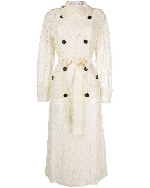 Self-Portrait double-breasted lace trench-coat