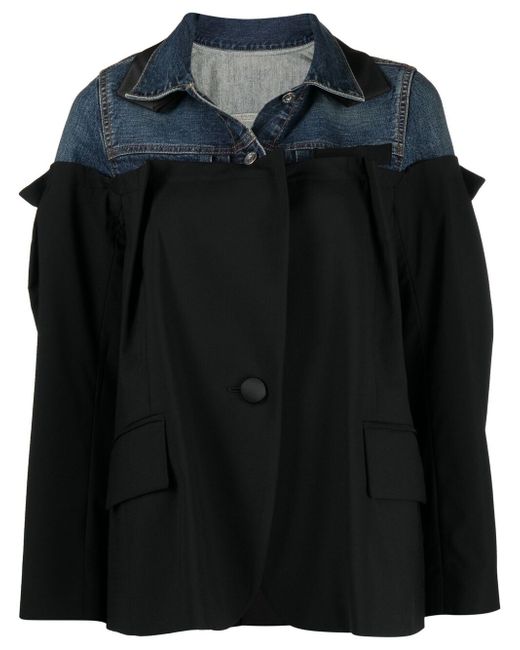 Sacai ruffle-trim blazer-detail denim jacket