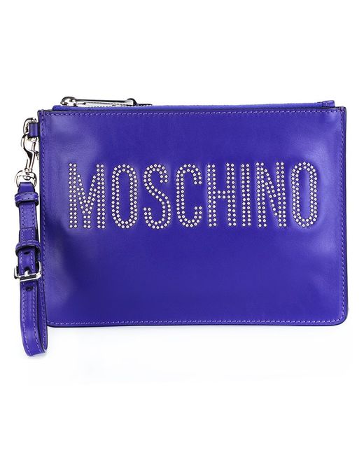 Moschino studded logo clutch