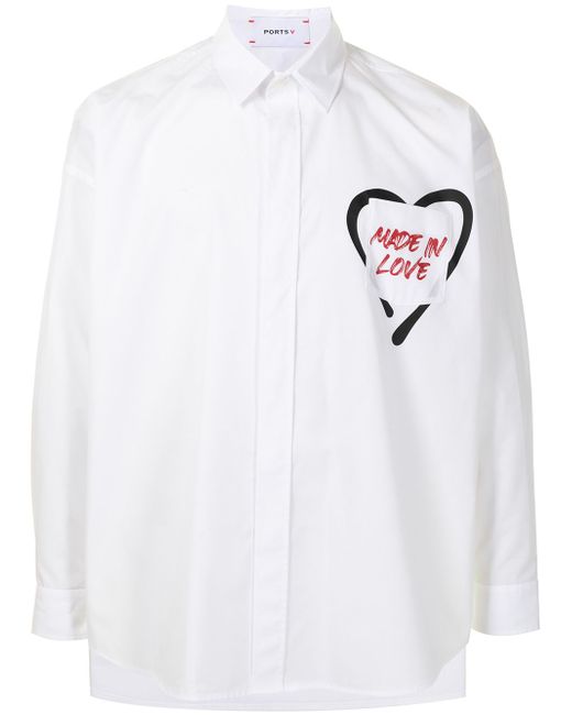 Ports V slogan-print button-up shirt