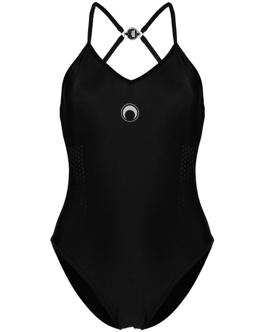 Marine Serre perforated crossover-straps swimsuit