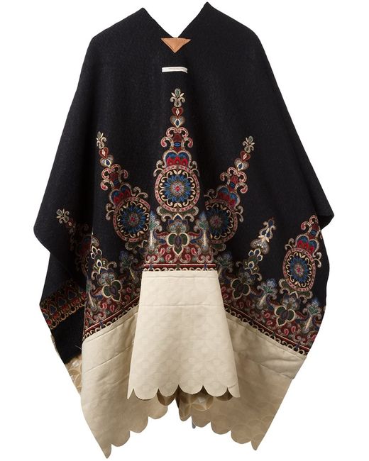 Ermanno Gallamini contrast pattern embroidered cape Virgin Wool/Mohair/Cotton/Polyamide
