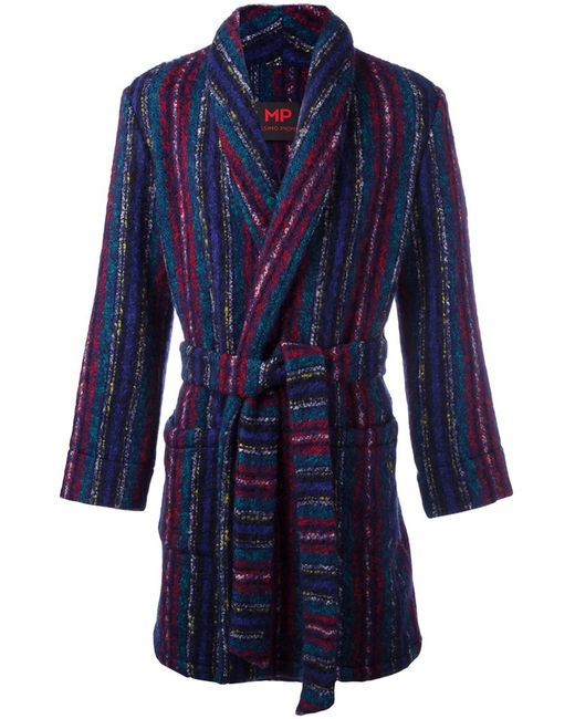 Mp Massimo Piombo striped belted robe coat 48 Mohair/Wool/Polyamide/Cupro