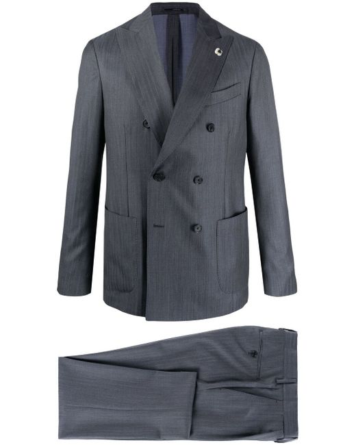 Lardini herringbone double-breasted suit