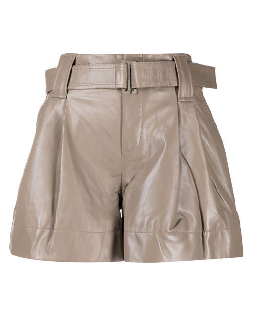 Ganni belted pleat-detail shorts