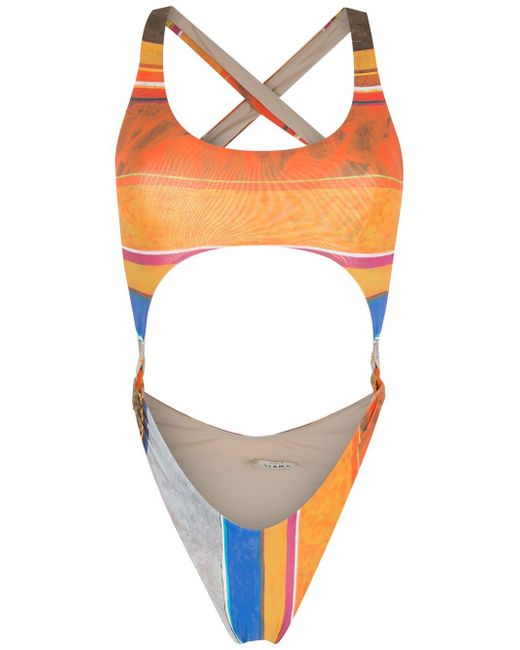 Amir Slama striped print Eco high-leg swimsuit