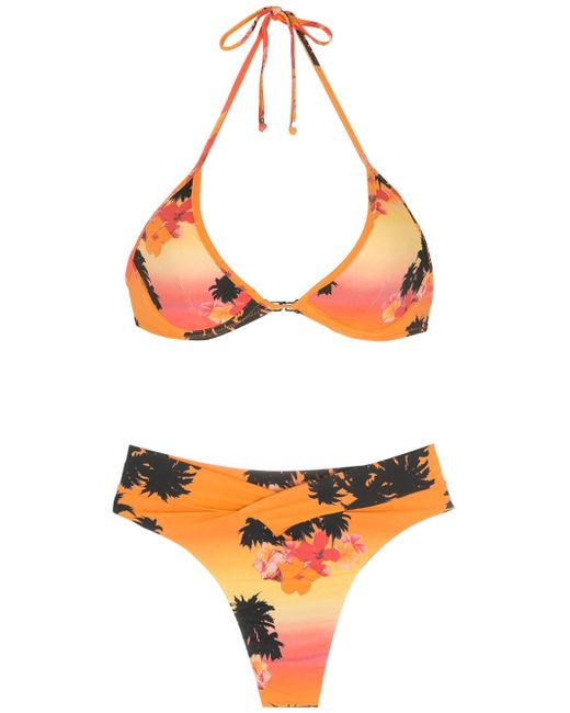 Amir Slama print Ilha de Hibiscus bikini set