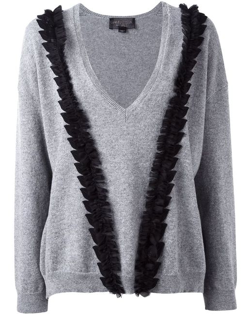 Giambattista Valli V-neck ruffled detailing jumper 42 Cashmere/Silk/Polyester