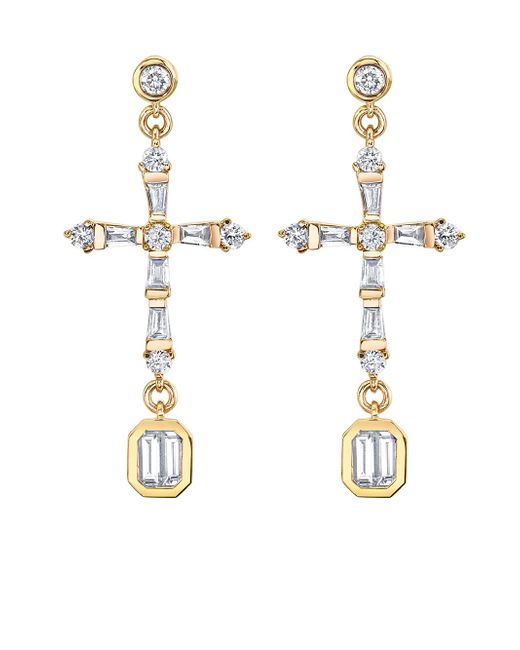 Shay 18kt yellow diamond cross drop earrings