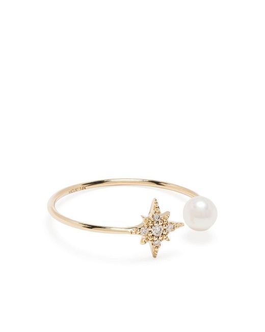 Mizuki 14kt yellow freshwater pearl and star diamond ring