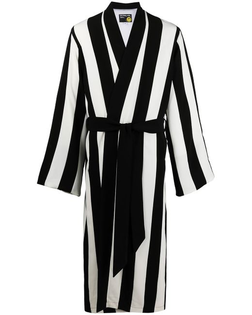 DUOltd vertical-stripe belted wool robe