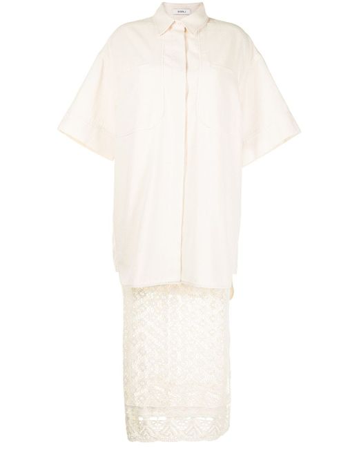 Goen.J oversized-layered lace shirt dress
