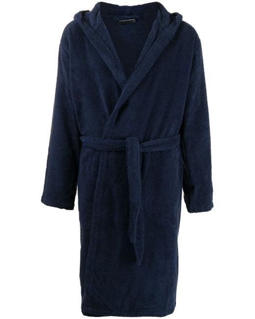 Emporio Armani logo-stripe cotton fleece bathrobe