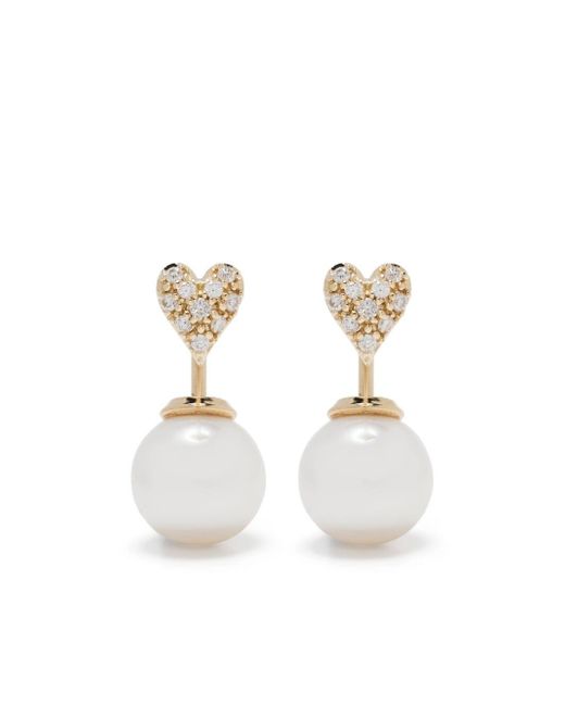 Mizuki 14kt yellow small diamond heart and pearl Horizon earrings
