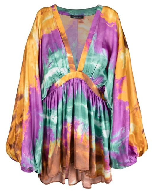 Wandering tie dye-print pleated dress