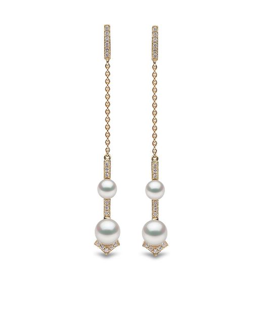 Yoko London 18kt yellow Trend freshwater pearl and diamond arrow earrings