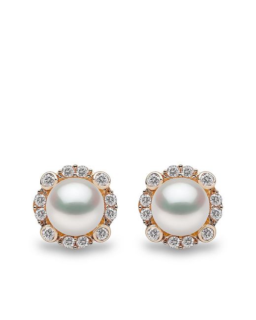 Yoko London 18kt yellow Trend freshwater pearl and diamond stud earrings