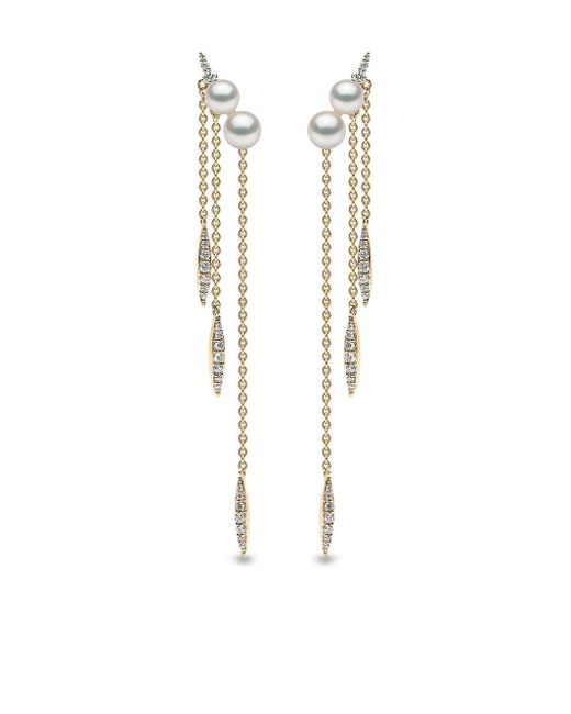 Yoko London 18kt yellow Trend freshwater pearl and diamond chain earrings