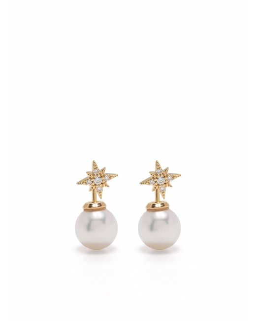 Mizuki 14kt yellow small diamond pearl earrings