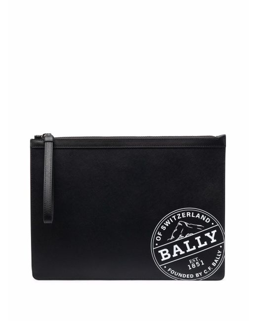 Bally logo-print leather clutch bag