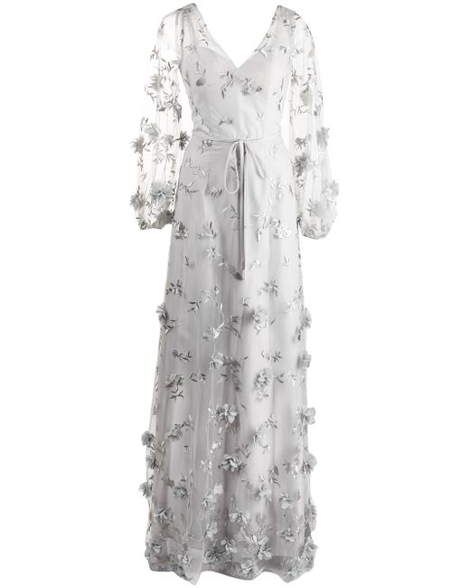 Marchesa Notte Bridesmaids floral-detail puff-sleeve gown