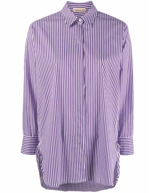 Blanca Vita stripe-print cotton-blend shirt