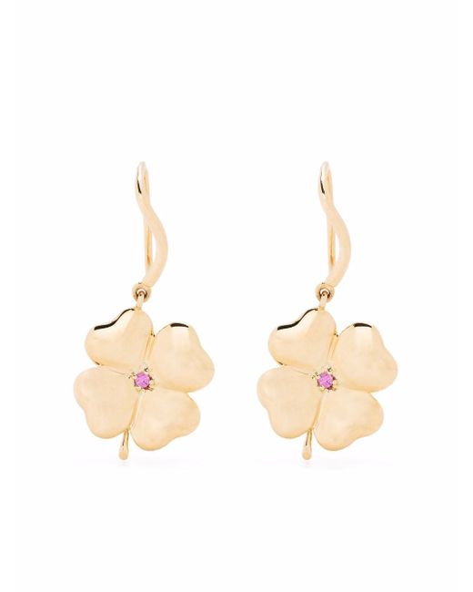 Aurelie Bidermann 18kt yellow Pink sapphire Clover earrings