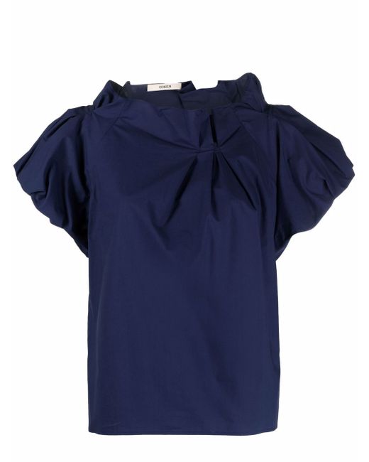 Odeeh asymmetric-pleat puff-sleeve blouse