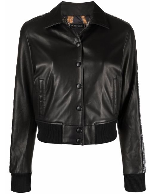 Philipp Plein crystal-embellished leather jacket