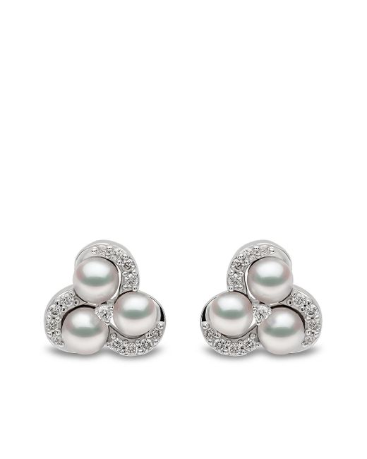 Yoko London 18kt white gold Sleek Akoya pearl diamond stud earrings