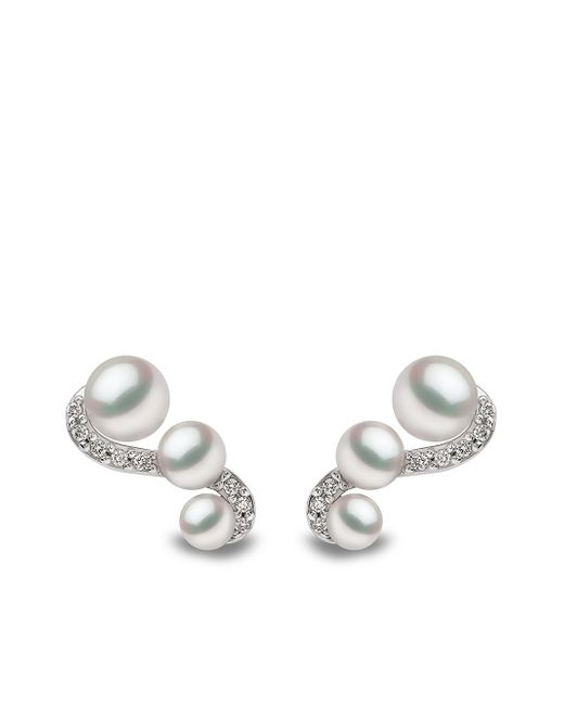 Yoko London 18kt white gold diamond Akoya pearl Sleek stud earrings