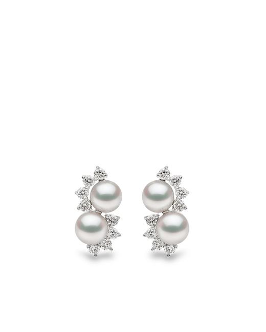 Yoko London 18kt white gold diamond Akoya pearl Sleek stud earrings