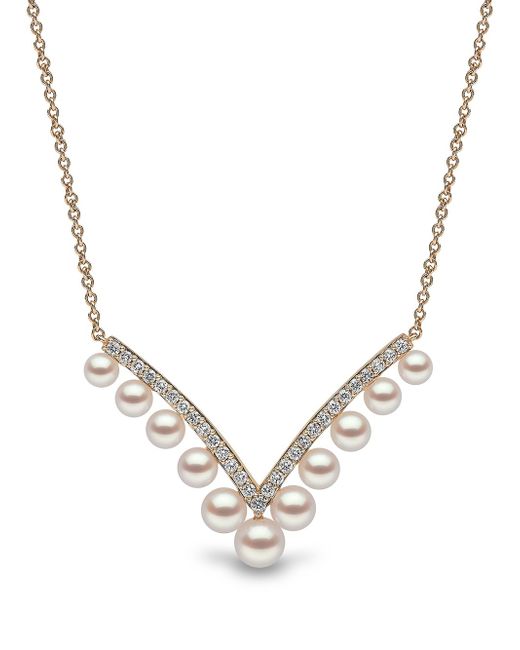 Yoko London 18kt yellow Sleek Akoya pearl and diamond necklace