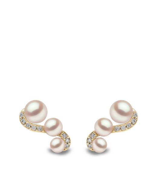 Yoko London 18kt yellow Sleek Akoya pearl and diamond earrings