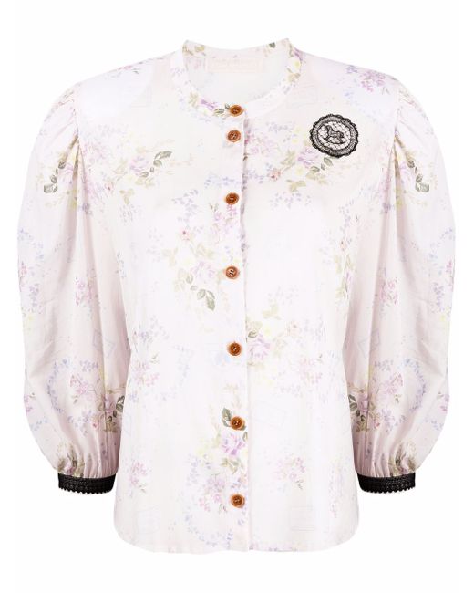 Ulyana Sergeenko floral-print collarless shirt