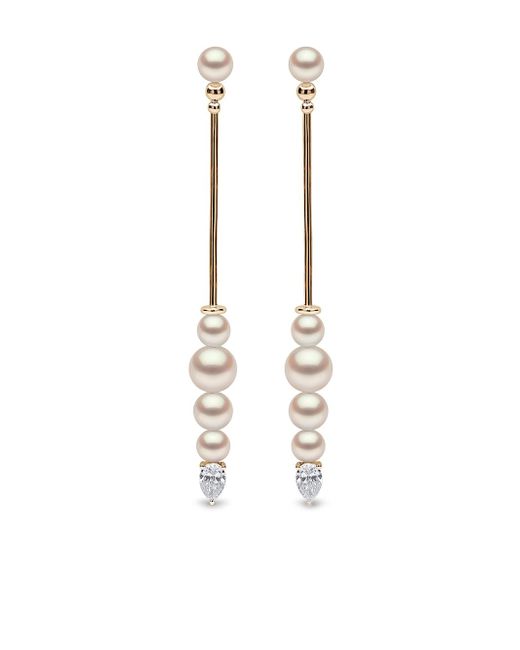 Yoko London 18kt yellow Sleek freshwater pearl and diamond drop earrings